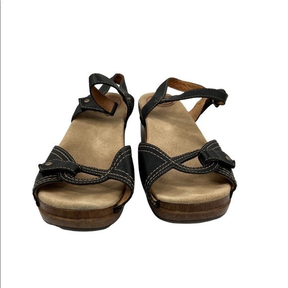 Dansko Black Sara Waxy Ankle Strap Platform Sandals Size 39 Women's - Picture 3 of 9